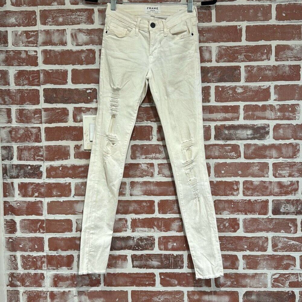 FRAME Le Skinny de Jeanne White Distressed Jeans Size 24 Skinny Jean